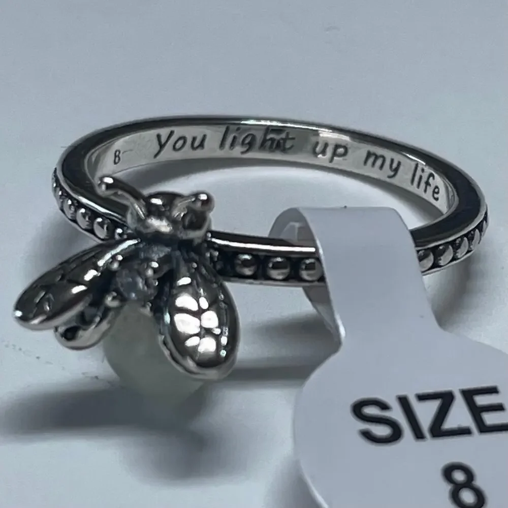 Glow In The Dark You Light Up My Life Stainless Steel Firefly Ring ~ Size 8